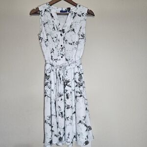 Apt. 9 Dress Womens Small Black White Tie-Dye Stretchy Tie Waist Event Wear Midi